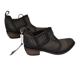 Liberty Black Moneta Black Gray Leather Western Block Heel Ankle Booties 8.5 NWT